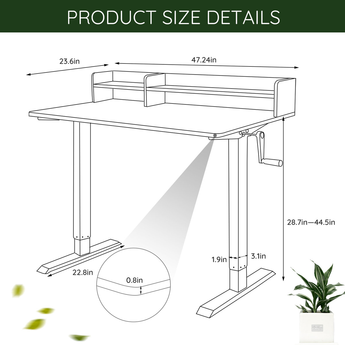 Inbox Zero HeightAdjustable Manual Standing Computer Desk, Desk With